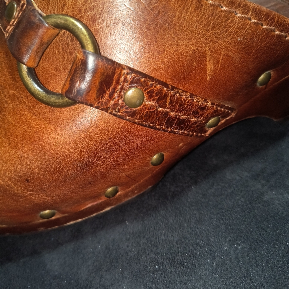 Frye Brown Leather Clogs with Brass Buckle - Picture 6 of 15